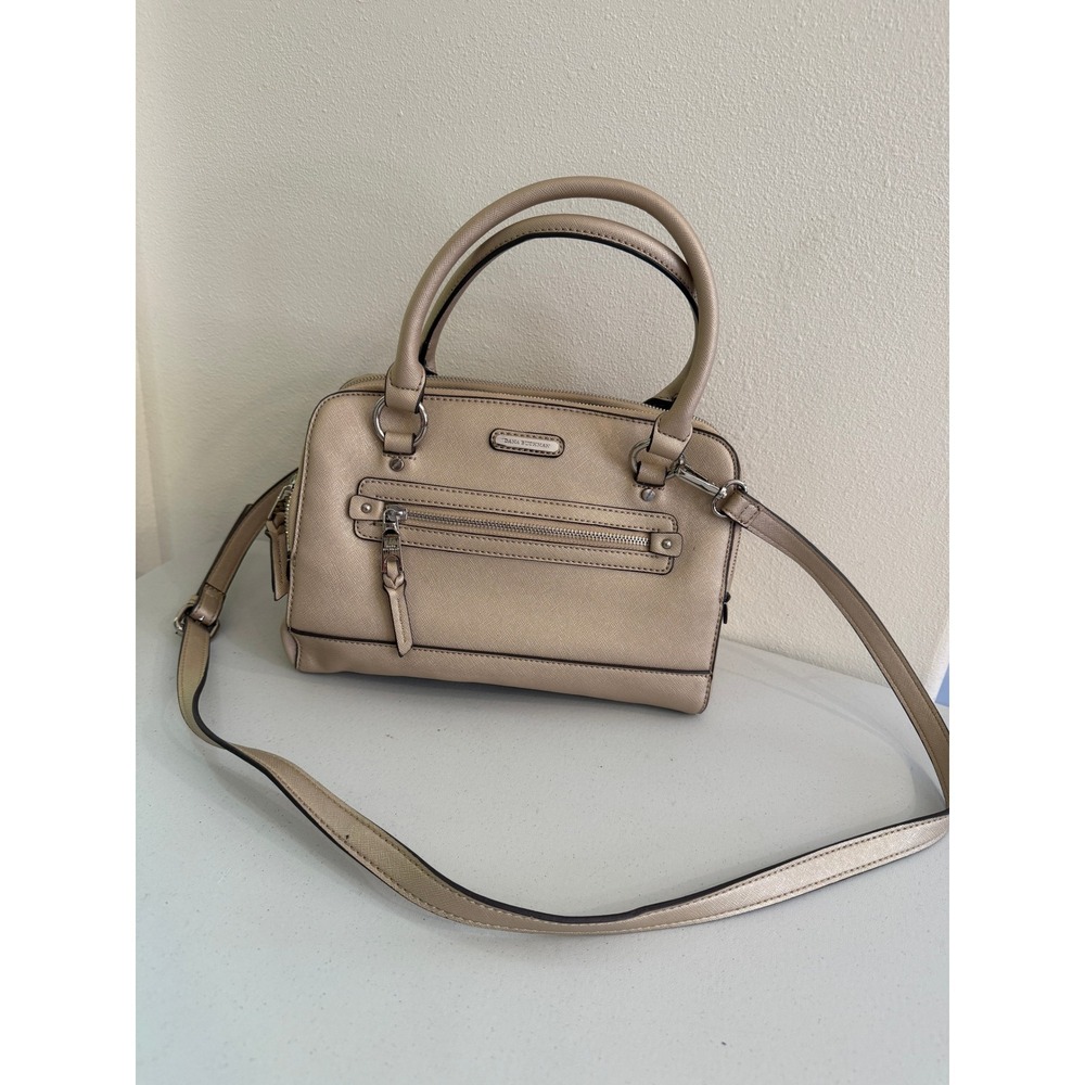 New Dana Buchman Metallic Champagne Gold Saffiano Triple Compartment Satchel Bag